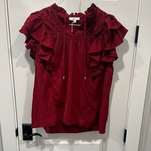 Entro Red Ruffled Blouse with Dramatic Sleeves